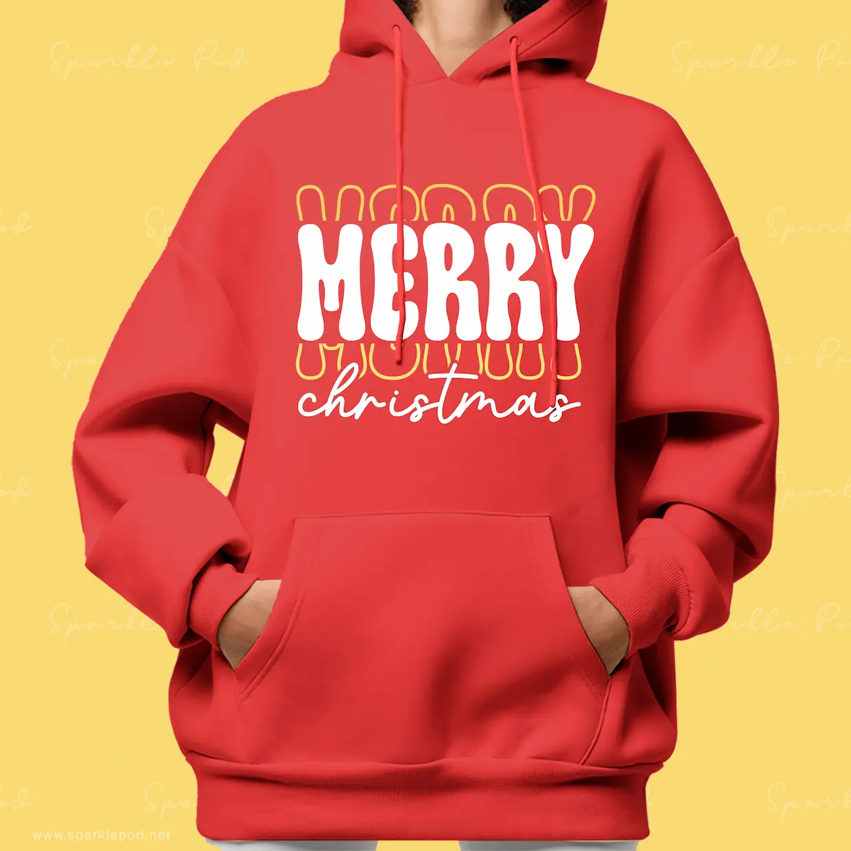 Retro Merry Christmas Hoodie Red Sparkle Pod