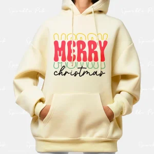 Retro Mery Christmas Yellow Tan Hoodie Sparkle Pod