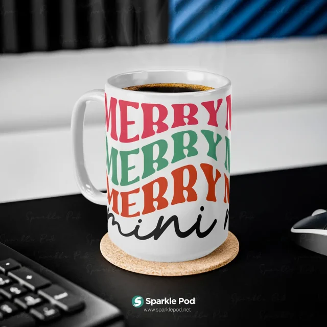 Merry Mini Christmas Mug 15oz Sparkle Pod