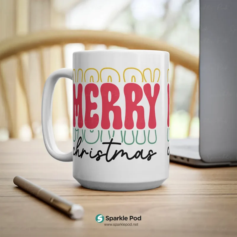 Retro Merry Christmas Mug 15oz Sparkle Pod