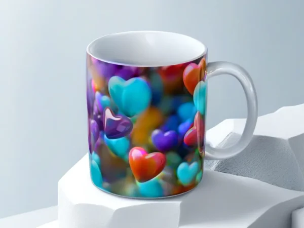 Coloured Hearts Pebble Mug