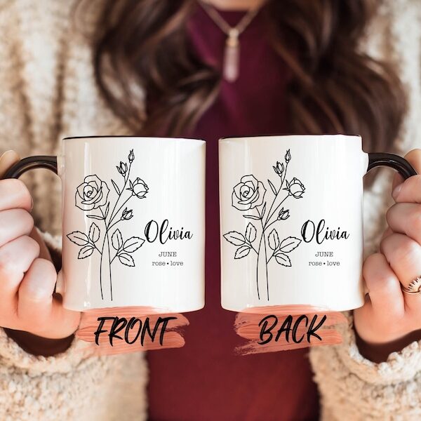 Birth Month Flower Prints Mug, Custom Birth Month Mug Mug For Women Birthday, Custom Flower Mug, Custom Birth Flower For Her On Mother's Day