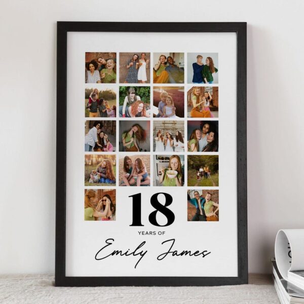 Personalised 18th Birthday Photo Collage Wall Art, Birthday Gift idea