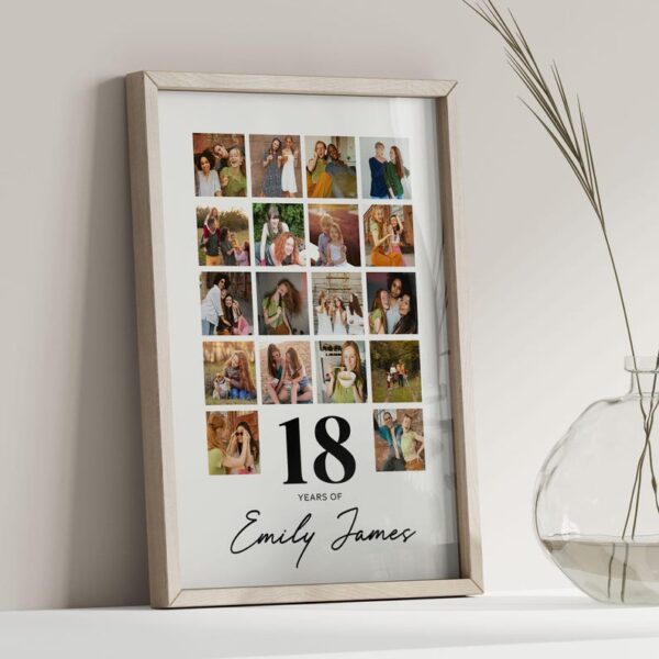 Personalised 18th Birthday Photo Collage Wall Art, Birthday Gift idea