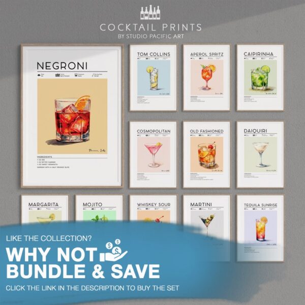 Set of 3 Cocktail Prints | Aperol Spritz, Margarita, Mojito