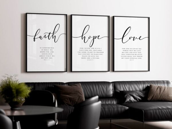 Set of 3 - Faith, Hope, Love, Bible Verse Wall Arts
