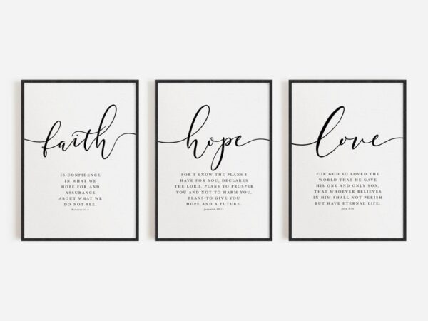 Set of 3 - Faith, Hope, Love, Bible Verse Wall Arts
