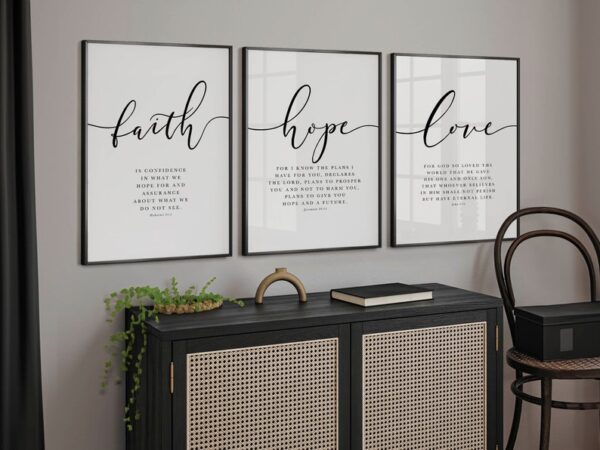 Set of 3 - Faith, Hope, Love, Bible Verse Wall Arts