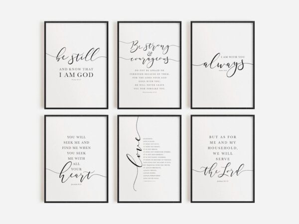 Christian Wall Art, Bible Verse Quotes, Popular NIV Printables, Scripture Gallery Wall, Black and white Prints set of 6, Farmhouse Decor