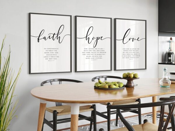 Set of 3 - Faith, Hope, Love, Bible Verse Wall Arts