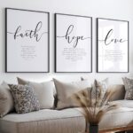 Set of 3 - Faith, Hope, Love, Bible Verse Wall Arts