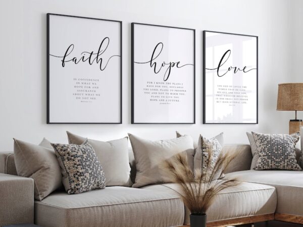 Set of 3 - Faith, Hope, Love, Bible Verse Wall Arts