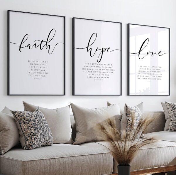 Set of 3 - Faith, Hope, Love, Bible Verse Wall Arts
