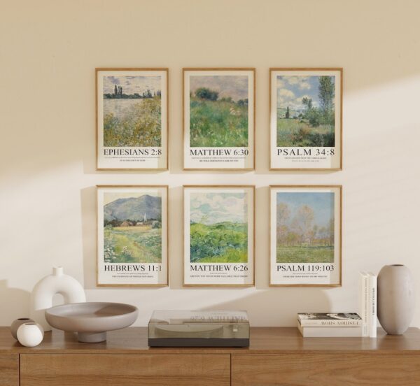 Set Of 6 Bible Verses Christian Wall Art Boho Theme