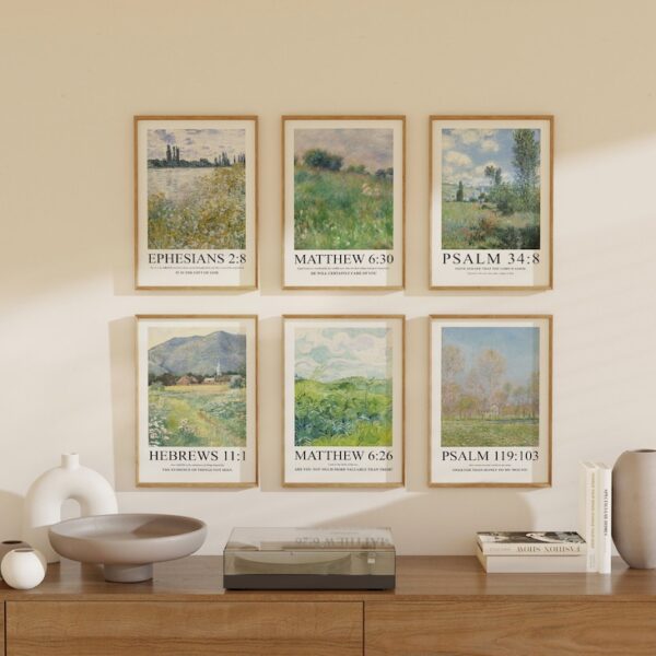 Set Of 6 Bible Verses Christian Wall Art Boho Theme