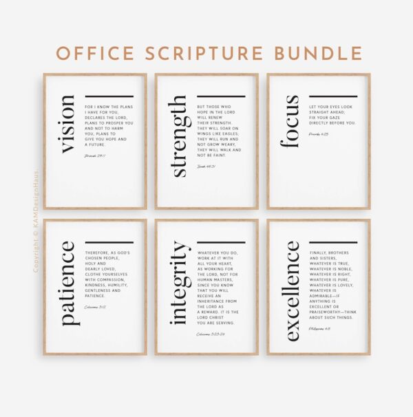 Office Scripture, Bible Verse Printable Wall Art, Christian Print Download, Set of 6 Bible Verse Wall Art, Office Wall Decor, Various Sizes