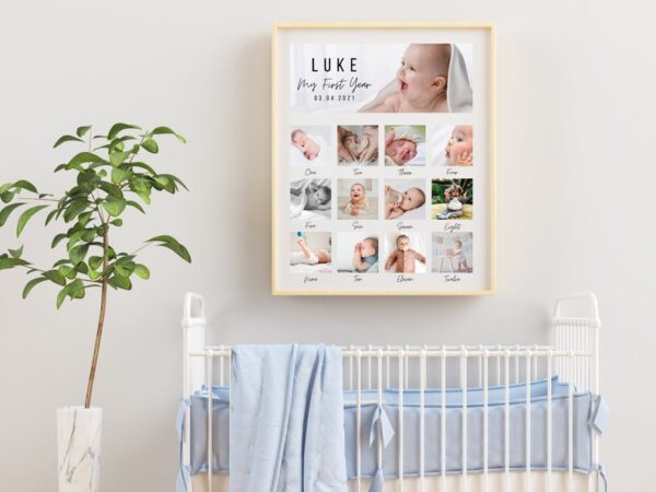 First Year Photo Collage Template | 12 Month Photo Collage | 1st Birthday Collage | Baby Photo Poster | Minimal Milestone Poster |
