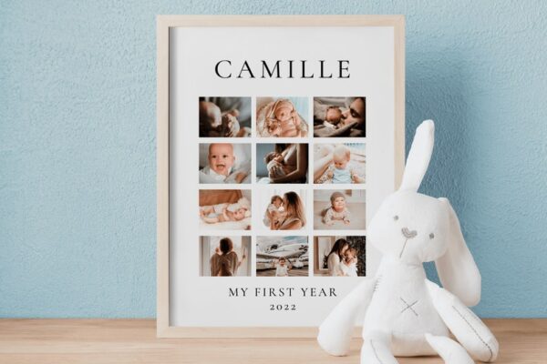 Printable Baby's First Year Photo Poster Template, Minimalist 1st Birthday Photo Collage Sign, Editable Year In Pictures Board | LISA