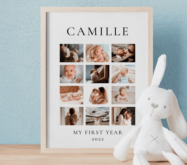 Printable Baby's First Year Photo Poster Template, Minimalist 1st Birthday Photo Collage Sign, Editable Year In Pictures Board | LISA