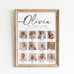 Minimalist First Birthday Photo Sign Template Baby's First Year Poster Printable Modern Birthday Instant Download 1st Birthday Photo Poster