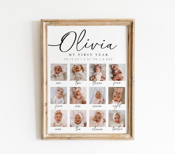 Minimalist First Birthday Photo Sign Template Baby's First Year Poster Printable Modern Birthday Instant Download 1st Birthday Photo Poster