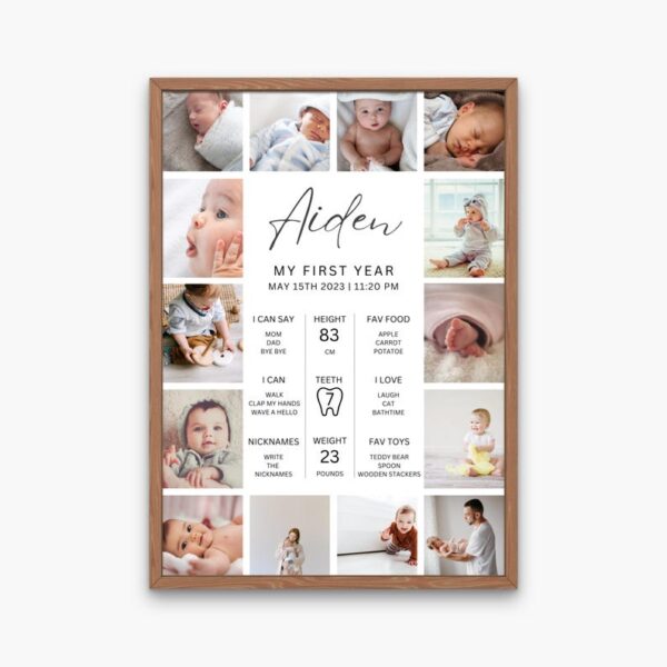 First Birthday Milestone Sign, 1st Birthday Milestone Poster, 1st Birthday Photo Collage Sign, Editable One Year Baby Photos Milestone Board