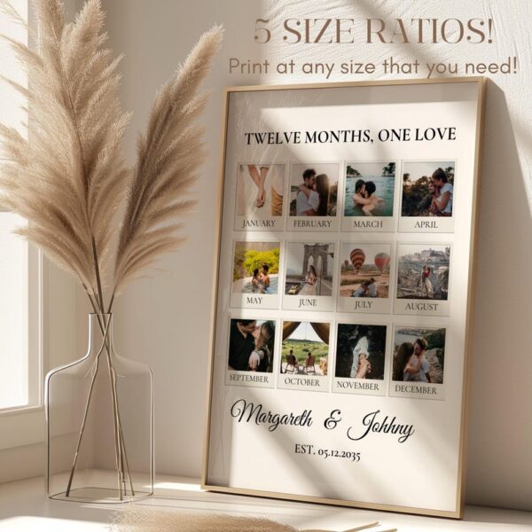 Custom Anniversary Photo Collage Template, 1 Year Anniversary Gift, Personalized Gift for Boyfriend, Couples Polaroid Frame P459