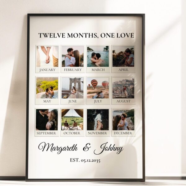 Custom Anniversary Photo Collage Template, 1 Year Anniversary Gift, Personalized Gift for Boyfriend, Couples Polaroid Frame P459