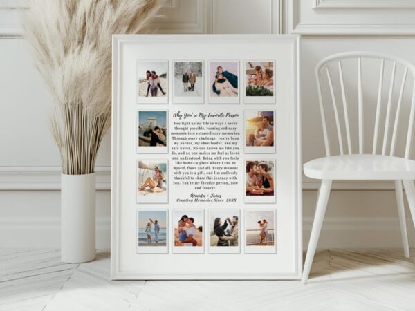 Custom Polaroid Photo Frame Anniversary Template, 1st Anniversary Gift, Valentines Day Gift, Personalized Picture Frame, Canva Template