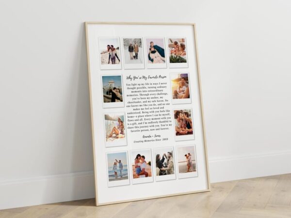 Custom Polaroid Photo Frame Anniversary Template, 1st Anniversary Gift, Valentines Day Gift, Personalized Picture Frame, Canva Template