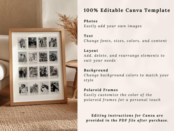 Personalized Polaroid Photo Frame Anniversary Template, Custom Anniversary Photo Frame, Gift for Boyfriend or Girlfriend, Valentines Gift