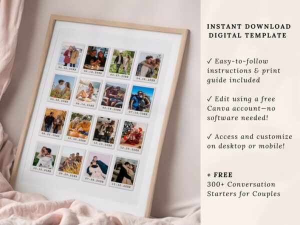 Personalized Polaroid Photo Frame Anniversary Template, Custom Anniversary Photo Frame, Gift for Boyfriend or Girlfriend, Valentines Gift