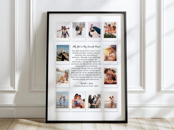 Custom Polaroid Photo Frame Anniversary Template, 1st Anniversary Gift, Valentines Day Gift, Personalized Picture Frame, Canva Template