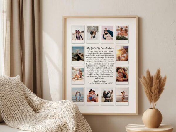 Custom Polaroid Photo Frame Anniversary Template, 1st Anniversary Gift, Valentines Day Gift, Personalized Picture Frame, Canva Template