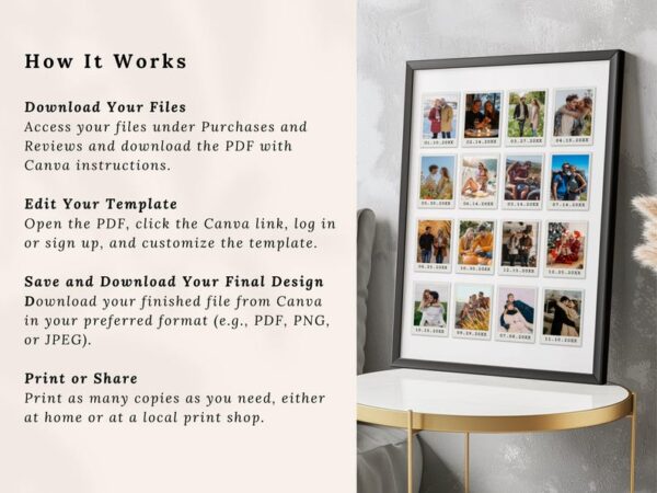 Personalized Polaroid Photo Frame Anniversary Template, Custom Anniversary Photo Frame, Gift for Boyfriend or Girlfriend, Valentines Gift