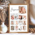 Milestone Birthday Sign, Baby's First Year Collage, Baby 1st Birthday Milestone Board, 1st Birthday Photo Collage Sign