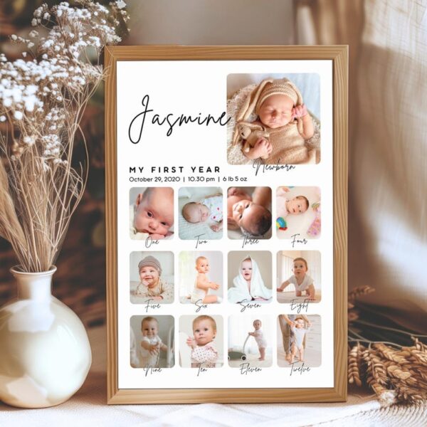 Milestone Birthday Sign, Printable Baby's First Year Poster Template, Baby 1st Birthday Milestone Board, 1st Birthday Photo Collage Sign