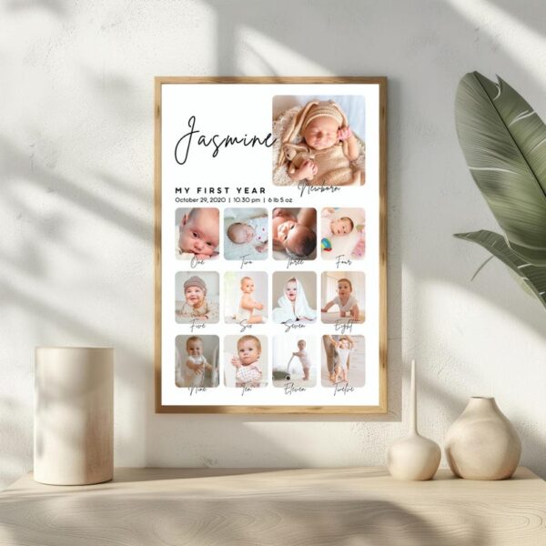 Milestone Birthday Sign, Printable Baby's First Year Poster Template, Baby 1st Birthday Milestone Board, 1st Birthday Photo Collage Sign