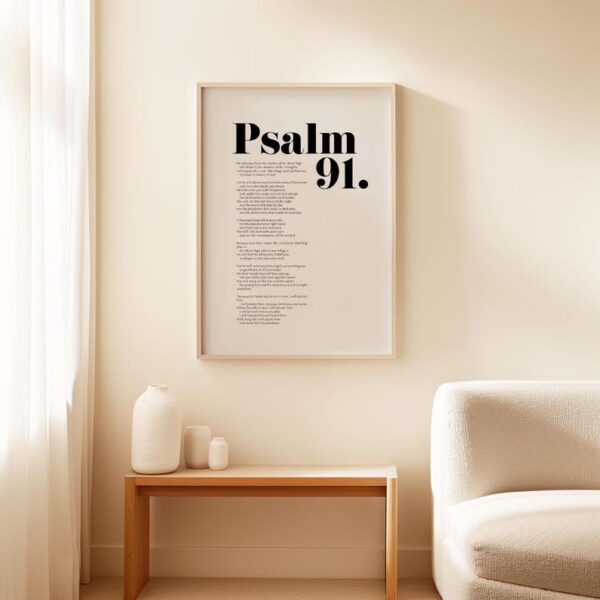 Psalm 91 Bible Verse Wall Art, DIGITAL DOWNLOAD, Christian Modern Scripture Poster, Bold Typography, Baptism, Baby Shower Birthday Gift Idea