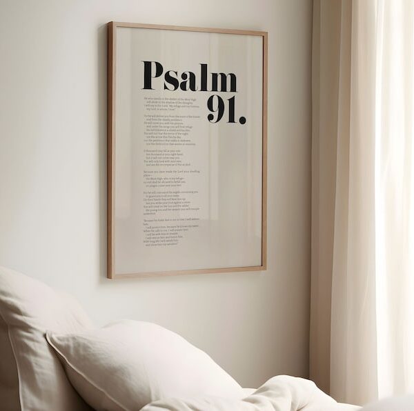 Psalm 91 Bible Verse Wall Art, DIGITAL DOWNLOAD, Christian Modern Scripture Poster, Bold Typography, Baptism, Baby Shower Birthday Gift Idea