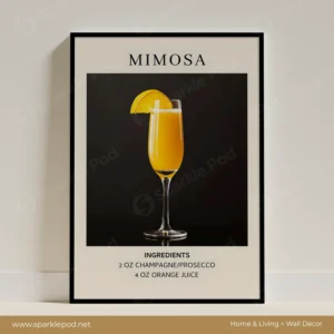 Mimosa Wall Art – Cocktail Frame for Kitchen or Bar Sparkle Pod