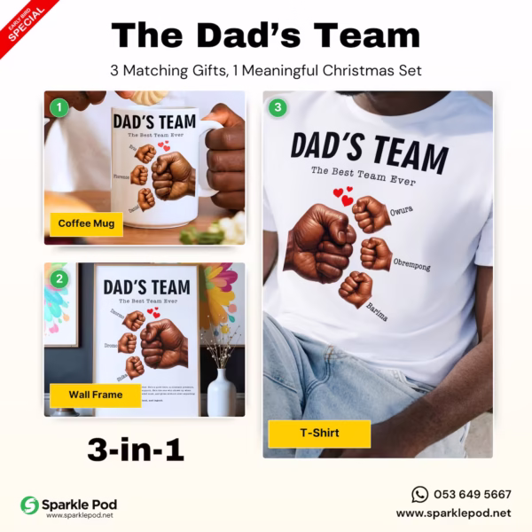 Dad's Team Gift Bundle mug, picture frame, t-shirt for dad Christmas - Sparkle Pod